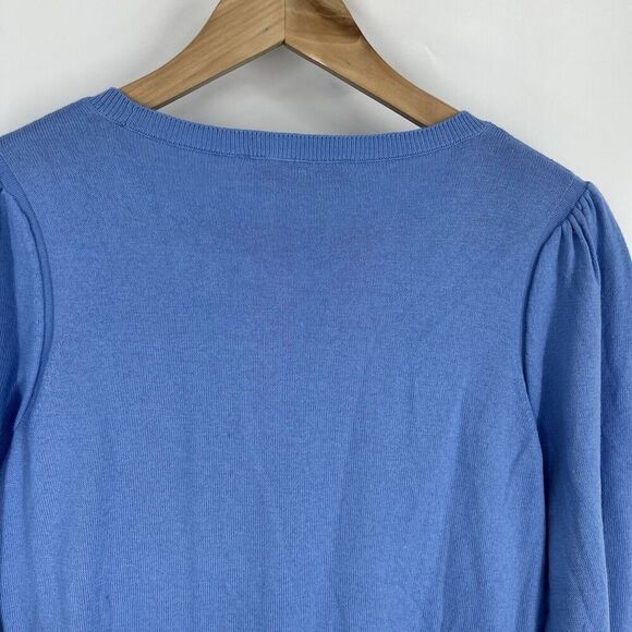 LOFT Sweater Size Small Sky Blue Long Sleeve Pullover Puff Sleeve Knit Crew Neck - Picture 8 of 10